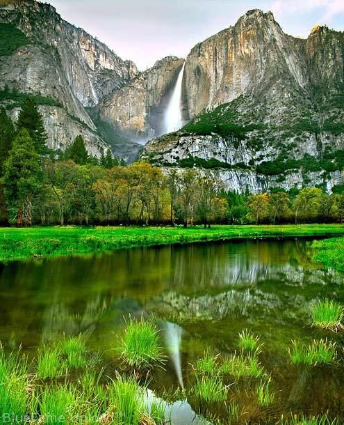 The Yosemite Falls, located in Yosemite National Park in the Sierra Nevada mountains of California.