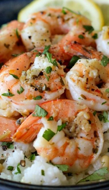 Lemon Shrimp with Garlic and Herbs and Cilantro Lime Rice