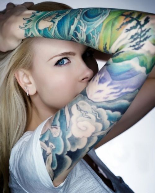 tattoos sleeves for girls | Nature Tattoo On Sleeve colourful arm tattoo for girls – Latest ...