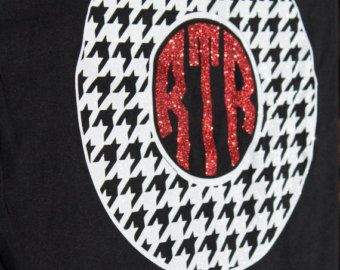 White Glitter HOUNDS-TOOTH Roll Tide Roll Monogrammed Alabama T-shirt.