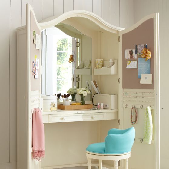 Vanity Armoire. What a brilliant idea for the lower level bedroom!