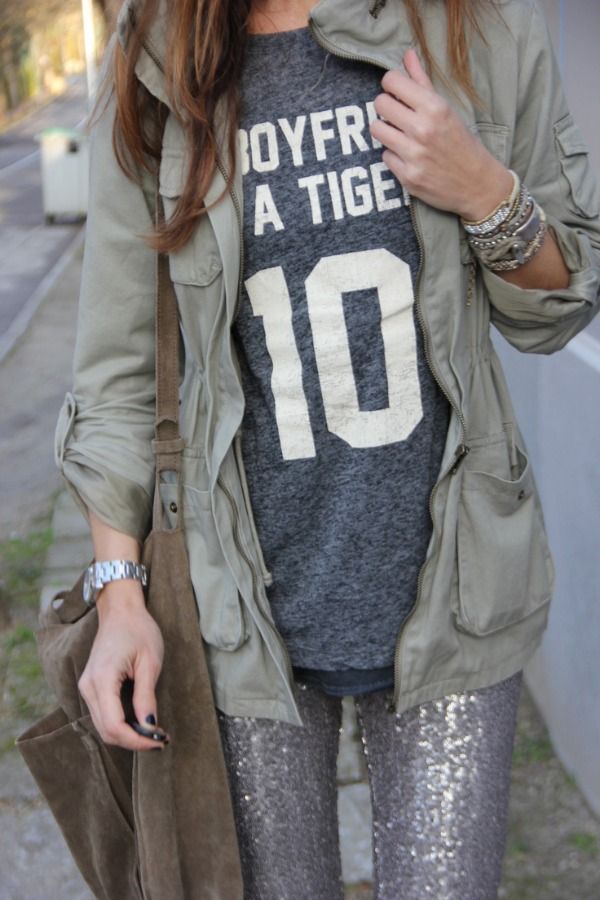 sequin leggings and graphic tee