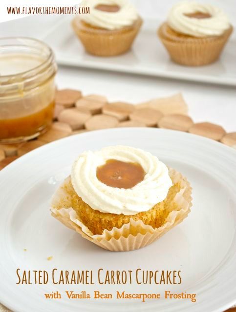 Salted Caramel Carrot Cupcakes with Vanilla Bean Mascarpone Frosting | Flavor the Moments #carrotcake #recipes #saltedcaramel #cupcakes