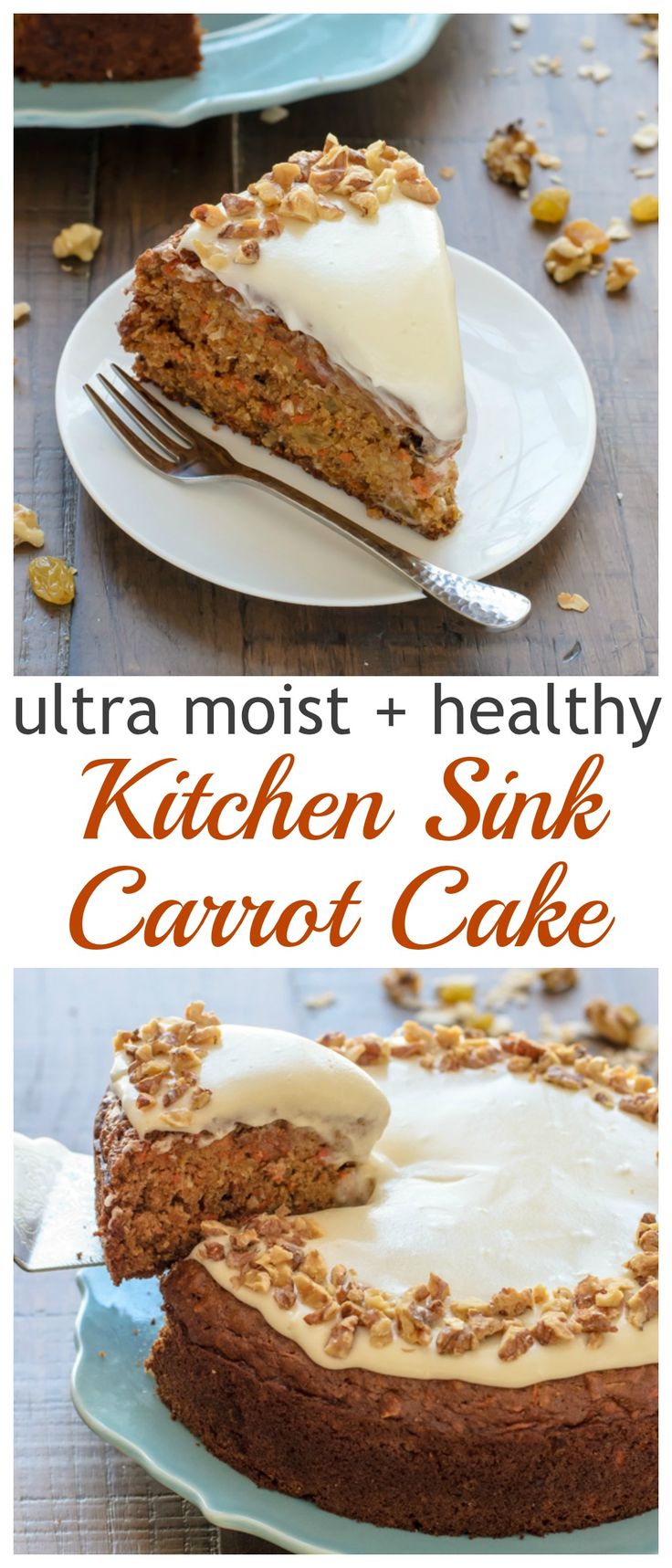 Kitchen Sink Carrot Cake. SO moist. This is the best healthy carrot cake recipe! Perfect for spring and Easter too. #easter #recip