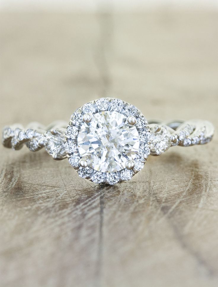 Halo engagement ring - vintage flare by Ken & Dana Design. But with a blue diamond