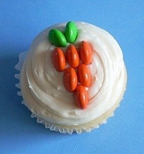 Cute Cupcake Carrot Design for Easter - made with 6 orange and 2 green M & M's
