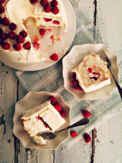 Raspberry & Cream Filled Angel Food Cake