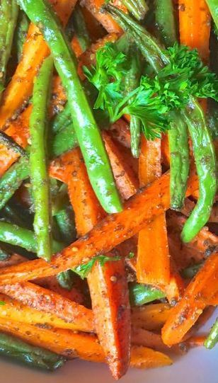 Za'atar Roasted Carrots and Green Beans - (recipe for za'atar spice blend on misc. recipe board)