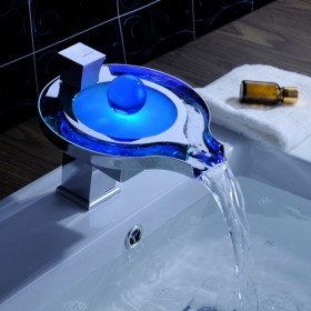 Color Changing LED Waterfall Bathroom Sink Faucet