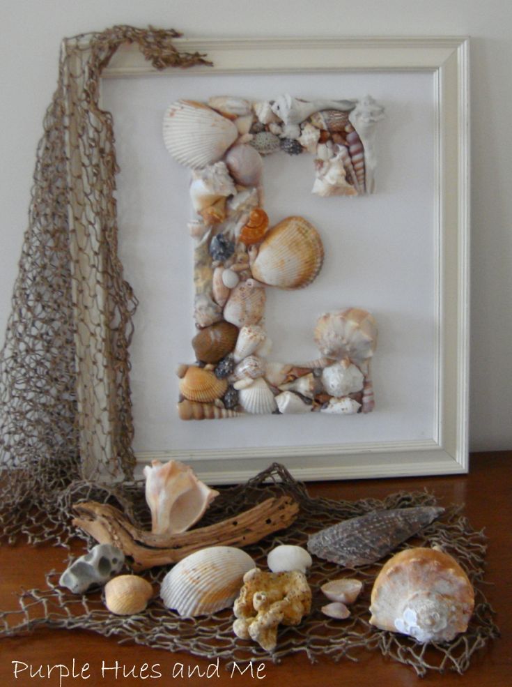 DIY Seashell Monogram: definitely collecting some sea shells on our vacation! Would love a beach theme in the boys bathroom!