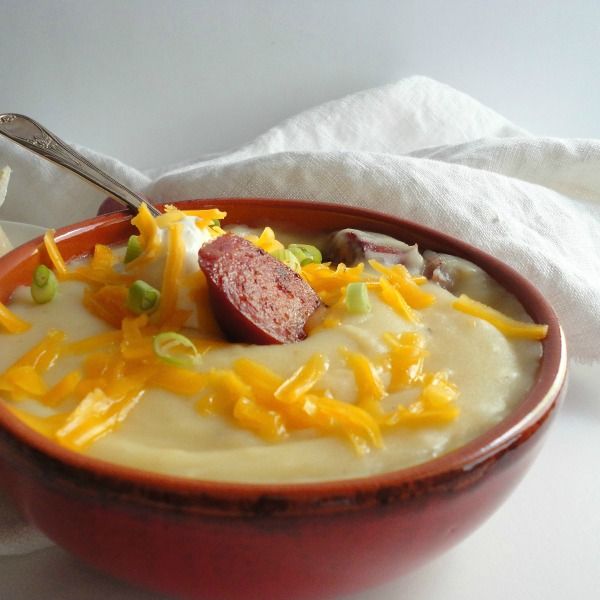 Slow Cooker Loaded Potato Sausage Soup Recipe - WonkyWonderful