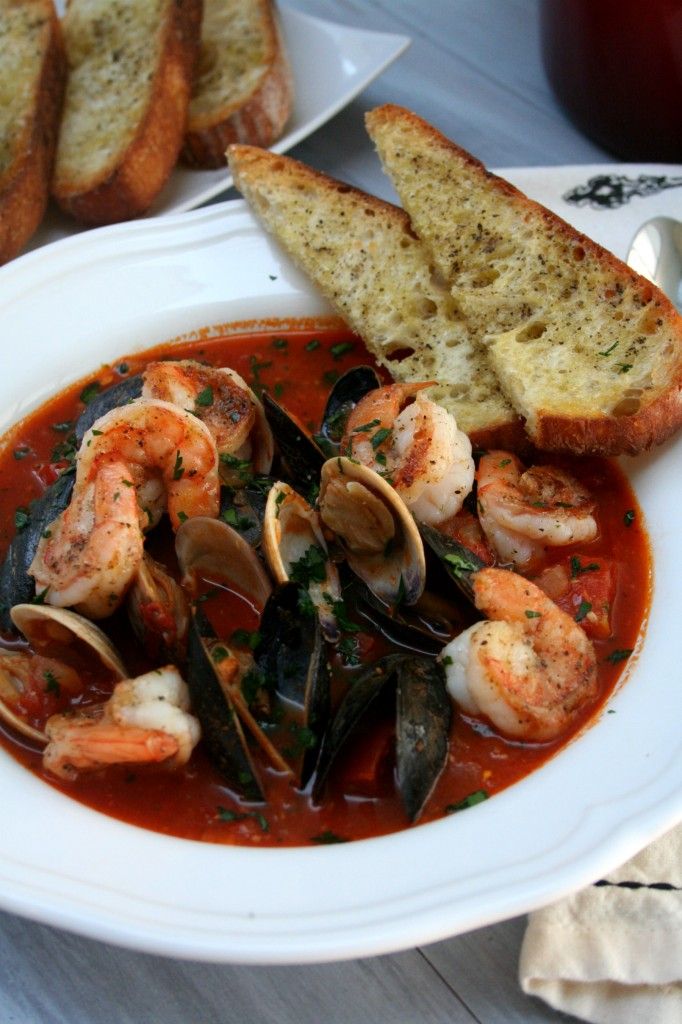 Spicy Shrimp Cioppino: Cioppino is a fish stew originating in San Francisco, California. It is considered an Italian-American dish.