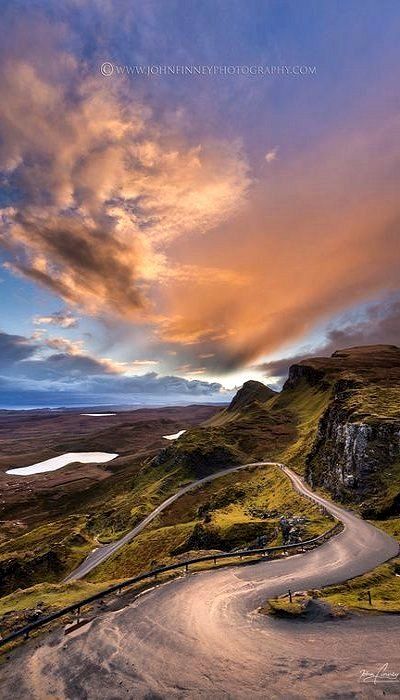 Isle of Skye, Scotland | Awesome photo by John Finney of Sunrise over North Skye, Quiraing | The Quiraing is a landslip on the eastern face of Meall na Suiramach, the northernmost summit of the Trotternish on the Isle of Skye, Scotland.