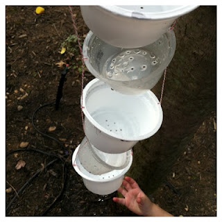 Hanging waterfall craft. Great rainy day observation or water play project.