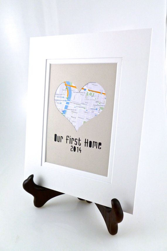 Our First Home - Personalized Heart Map Matted Gift - Anniversary or Wedding Gift - New Home Art- Housewarming Gift For First House