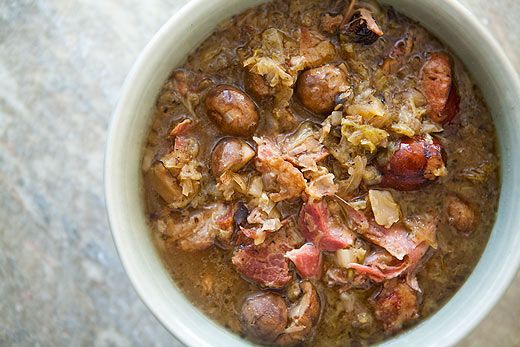Polish Hunter's Stew A stew with sauerkraut, a whole head of cabbage, and 3 types of porkAlso known as bigos, this hearty, cabbage and pork-based stew has been called the national dish of Poland.