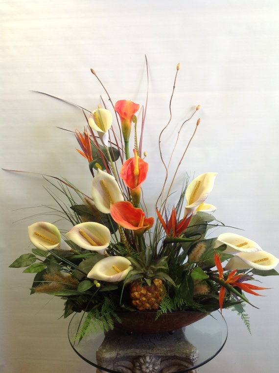 Tropical Flower Arrangement Pineapple,Bird of Paradise,Lillies